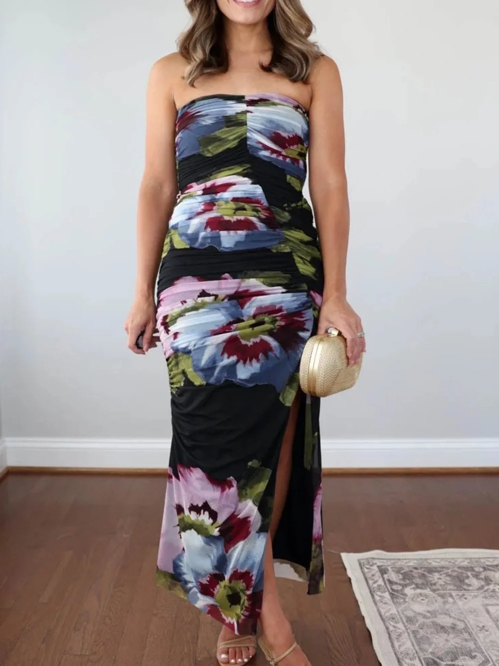 Abercrombie & Fitch Emerson Ruched Strapless Slim Maxi Dress